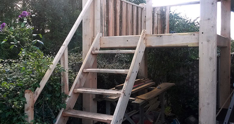 timber built porch steps in dorset