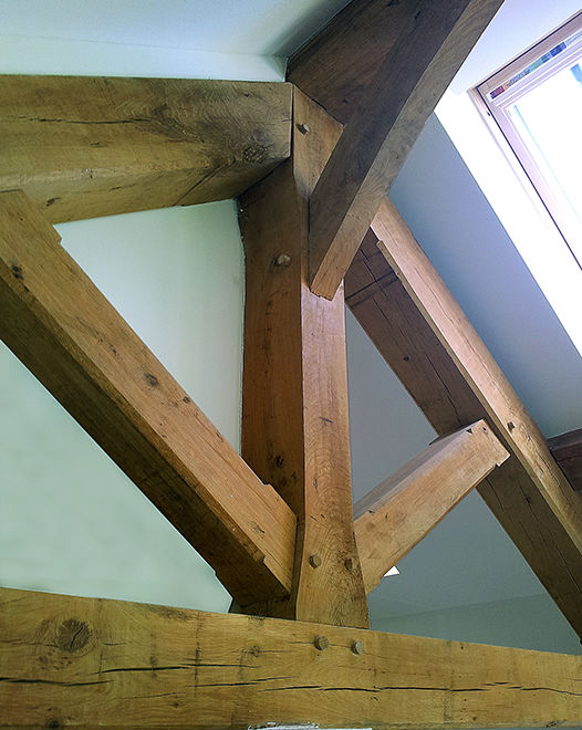 close up of oak timber frame beams in dorset
